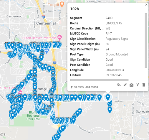 roadway assets plotted on map in colorado